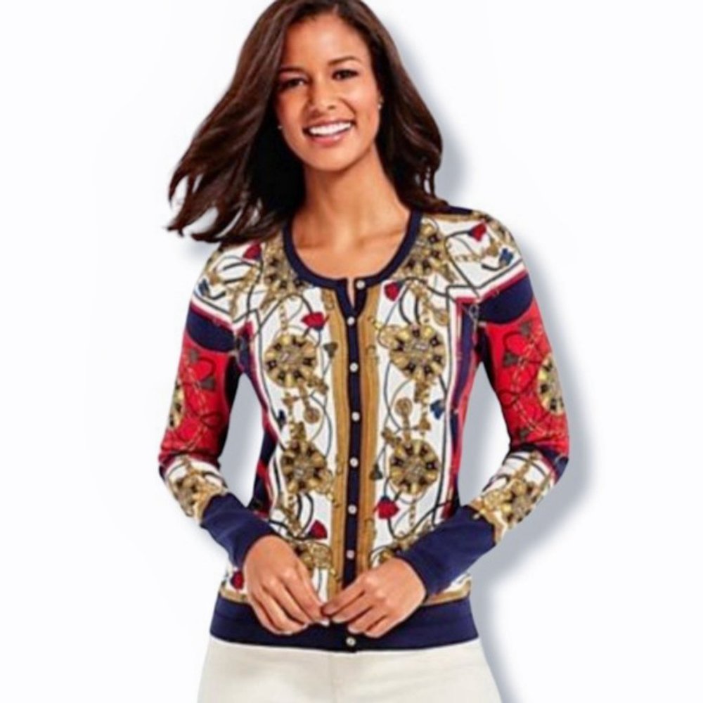 Talbots Status Print Charming Cardigan - image 1